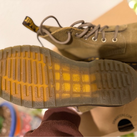 Dr. Martens Khaki Leather Boots with Yellow Stitching - Picture 5 of 6